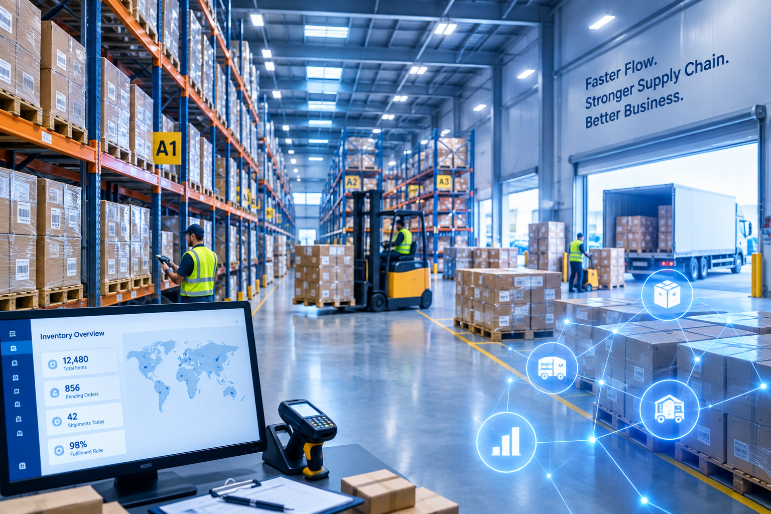 Modern distribution center with connected erp system
