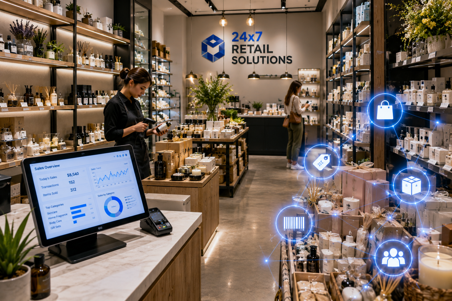 Modern speciality retail store with connected POS technology